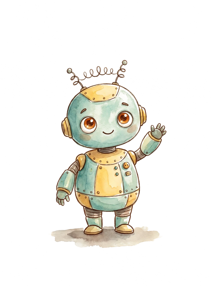 Friendly watercolor robot waving